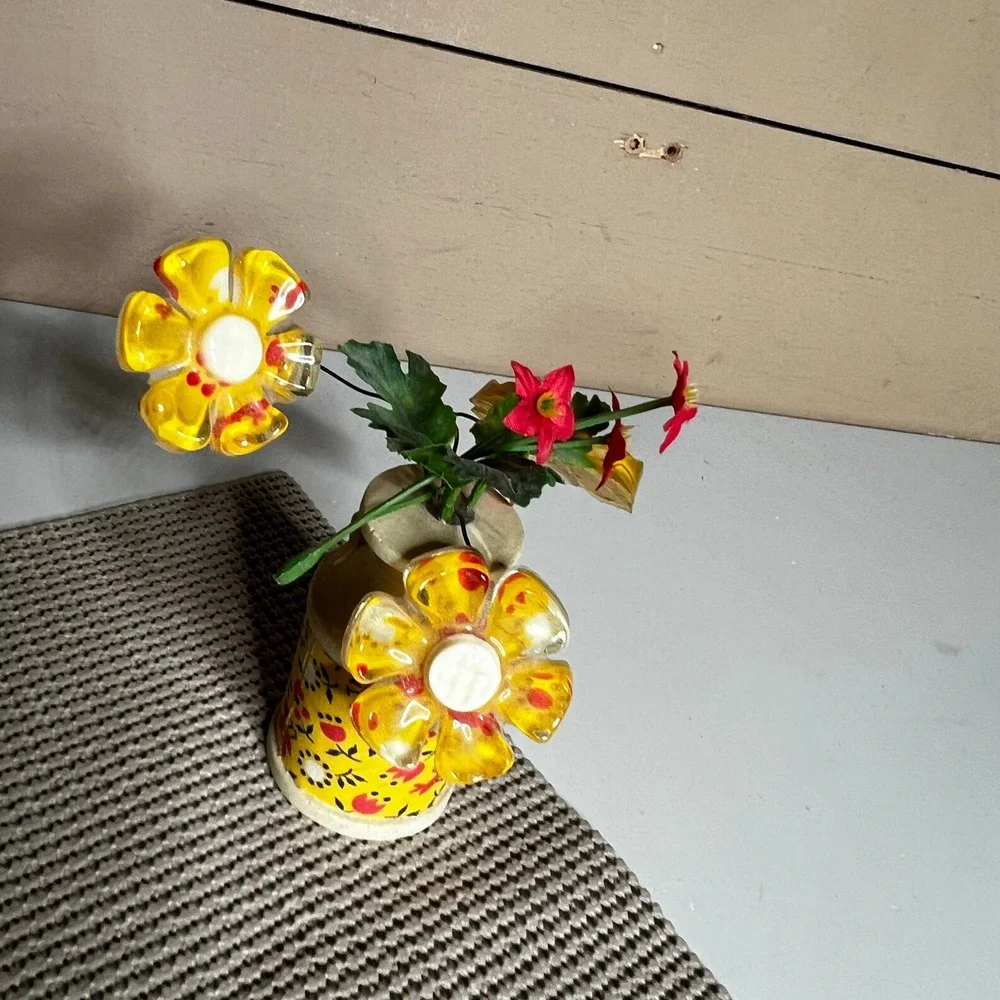 Vintage 1969 Elbee Designs Miniature Milk Can Vase Lucite Flower Arrangement MCM